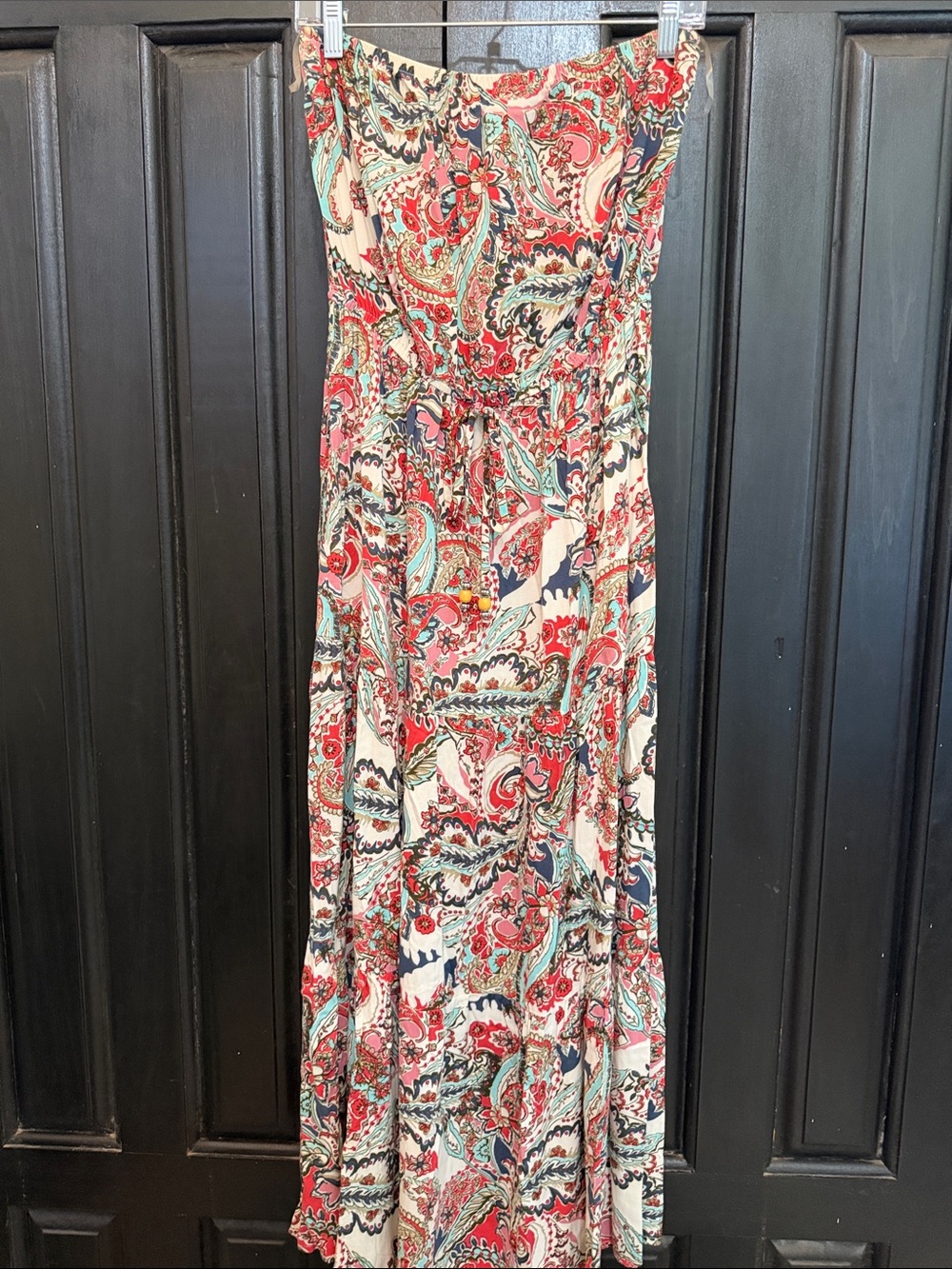 BeBop Juniors' Strapless Tiered Paisley Maxi Dress;Medium